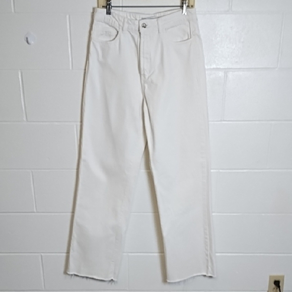 Cotton DenimJeans Wide Straight Leg Raw Hem High Waist - Picture 1 of 12